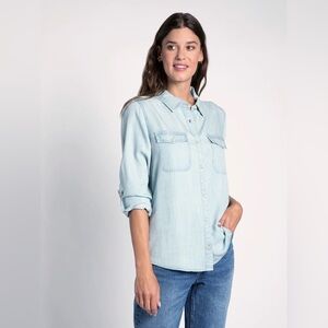 Thread & Supply Light Blue Casual Button Down Denim Top Chest Pockets Size XL